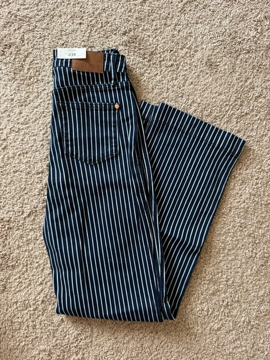 Judy Blue Navy and White Pinstripe Straight Jeans - Picture 2 of 2